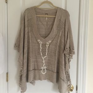 Free People Cotton Knitted Crochet Poncho
